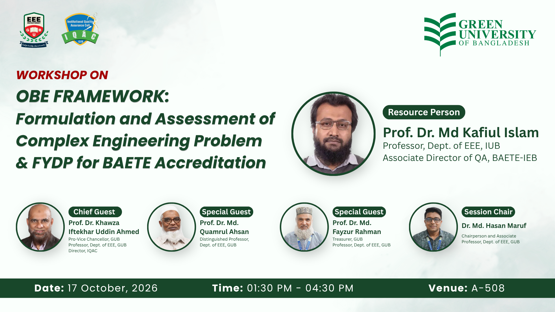 Workshop on OBE Framework: Formulation and Assessment of CEP, CEA and FYDP for BAETE Accreditation