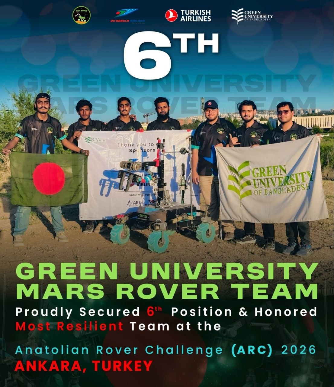 Green University Mars Rover Team Secures 6th Place at International Rover Competition in Türkiye